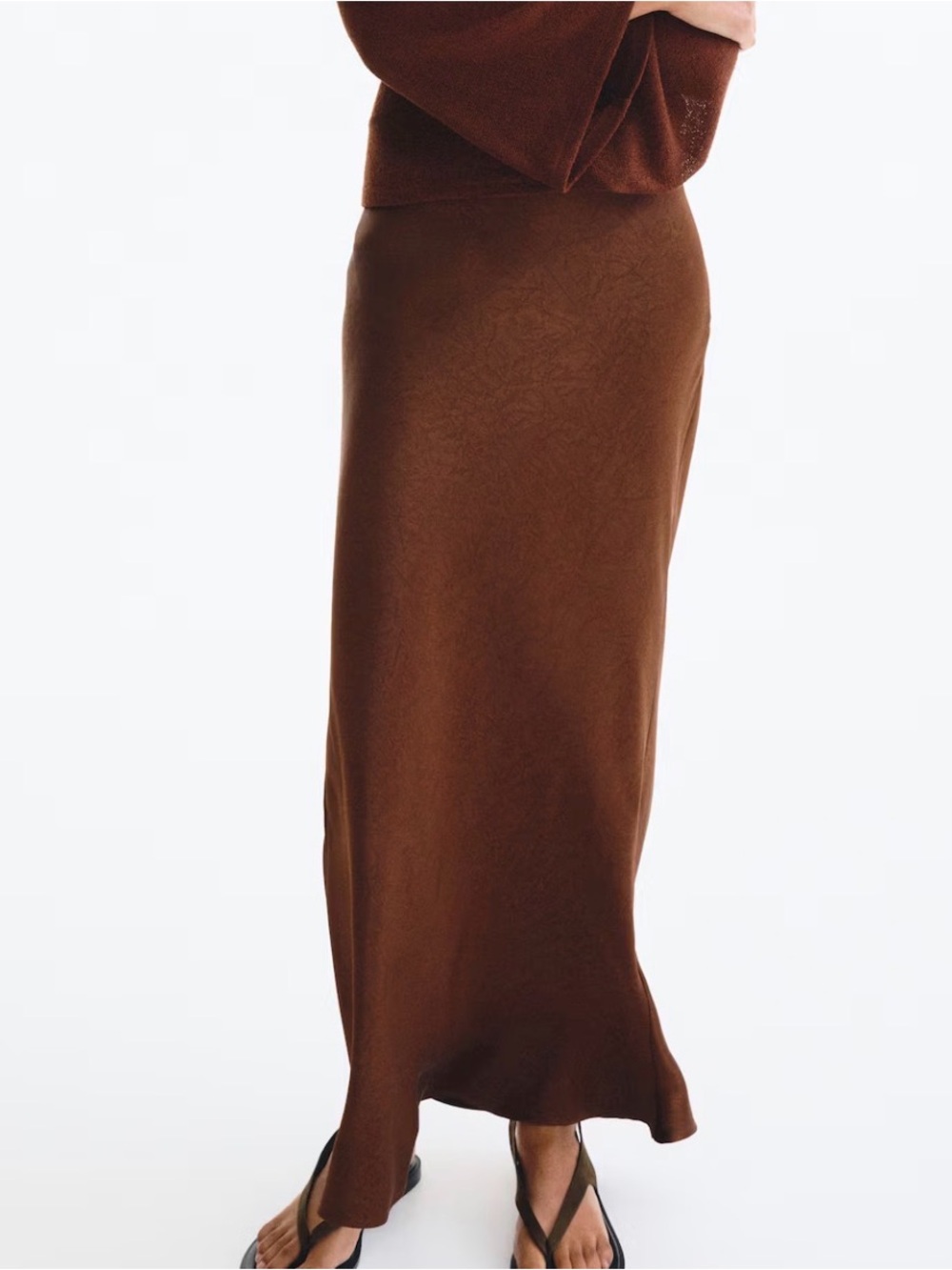 H&M Crinkled Satin Maxi Brown Skirt Size Small